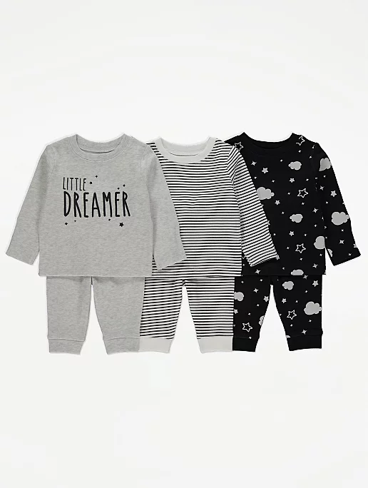 Grey Printed Long Sleeve Pyjamas 3 Pack