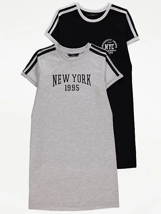 Sporty Jersey T-Shirt Dresses 2 Pack