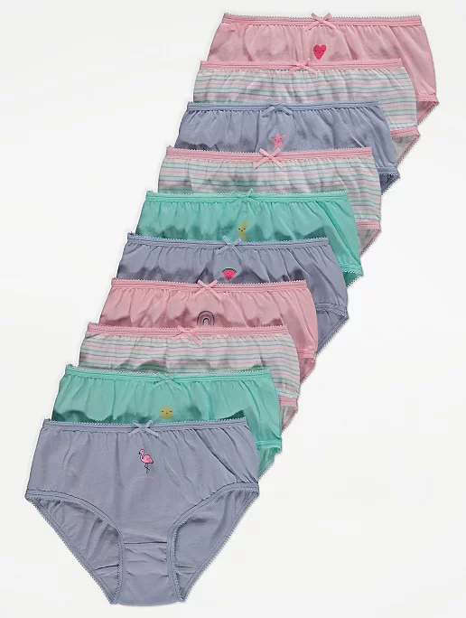 Printed Bow Trim Weekday Briefs 10 Pack