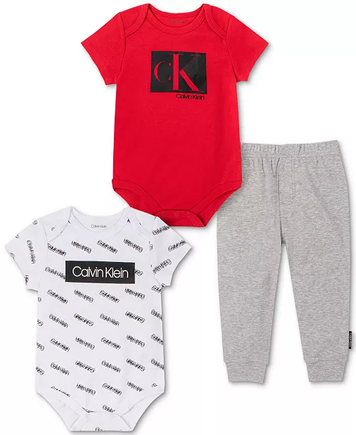 Baby Boys 3-Piece Logo Print Bodysuits & Jogger Pants Set