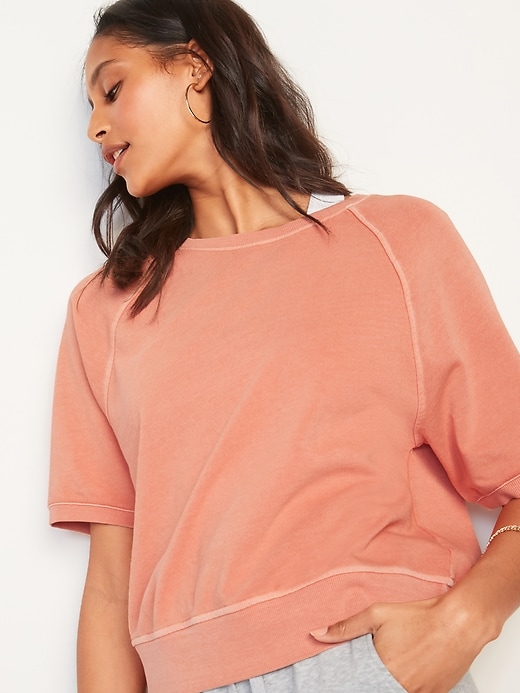 Vintage Garment-Dyed Elbow-Sleeve Sweatshirt for Women