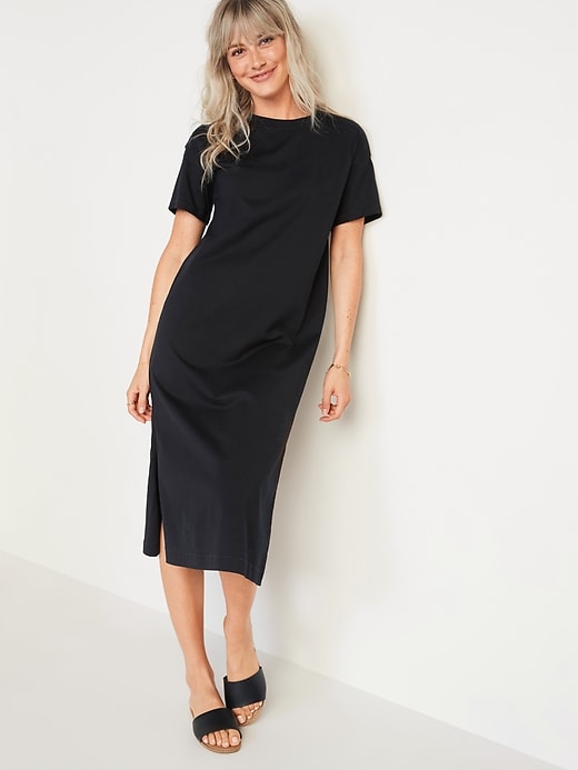Vintage Garment-Dyed Midi T-Shirt Shift Dress for Women