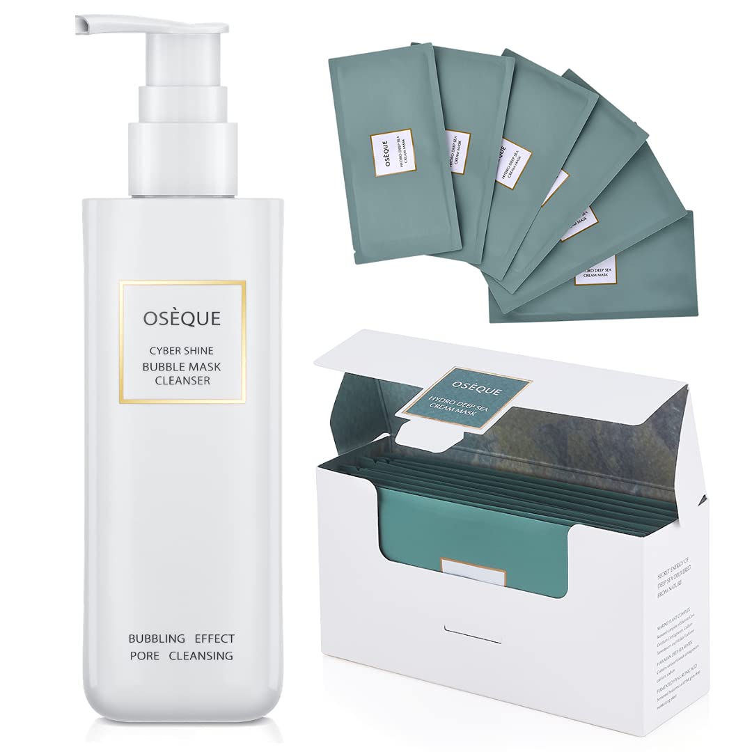 Korean Facial Bubble Mask Pore Cleanser - Brightening Effect & Blackhead Treatment - Rich in Vitamin C & E/ Clay Beauty Face Mask - Oseque Hydro Deep Sea Cream - Korean Skin Care