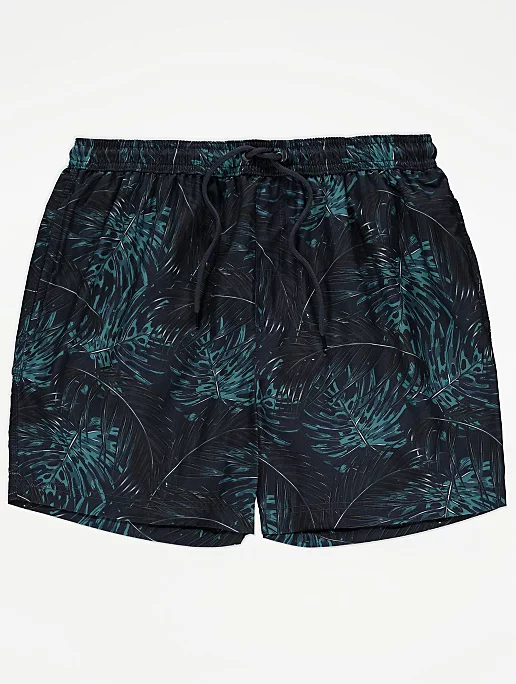 Navy Leaf Print Swim Shorts