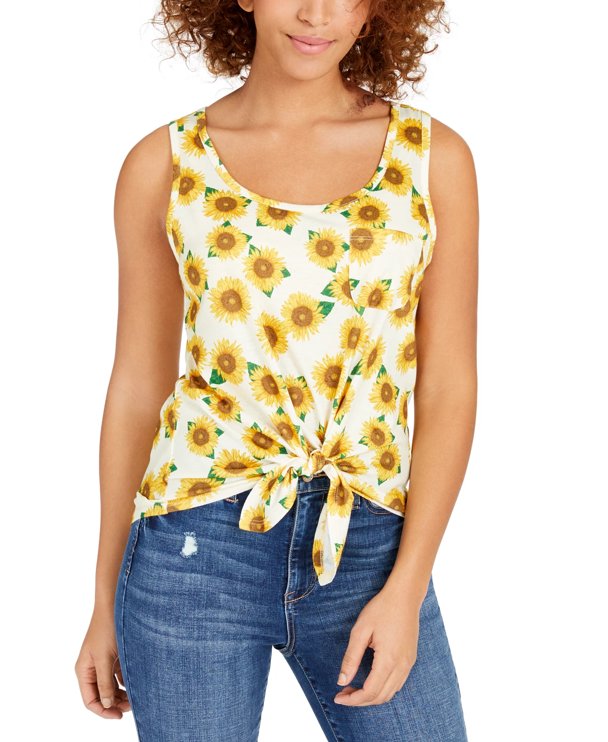 Rebellious One Juniors' Sunflower Tie-Front Tank Top