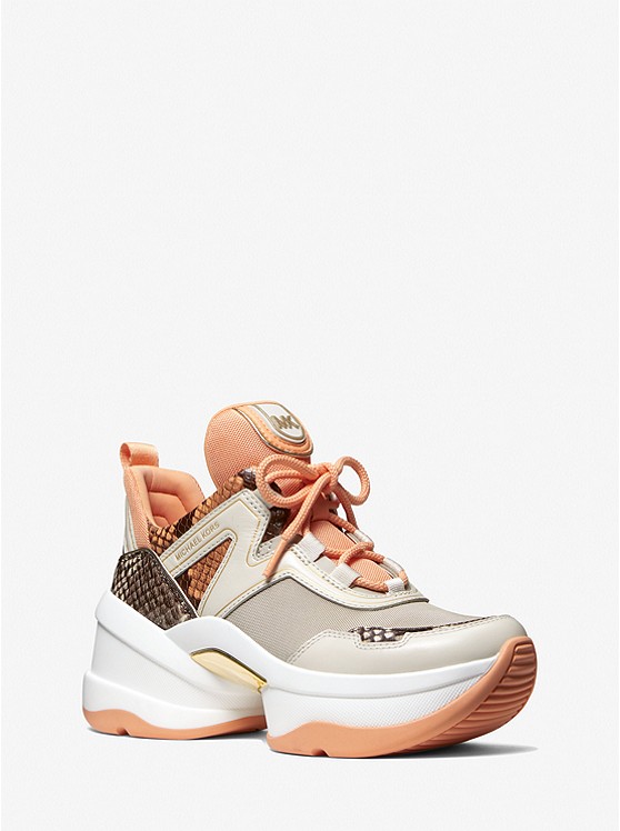 Embossed Leather and Canvas Trainer