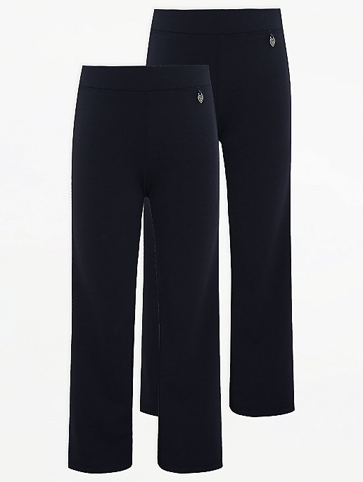 Girls Navy Straight Leg Jersey School Trouser 2 Pack