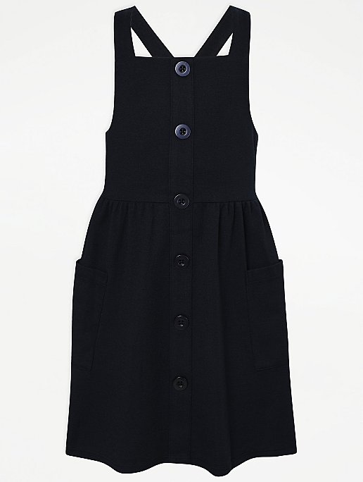 Girls Navy Button School Pinafore Dress