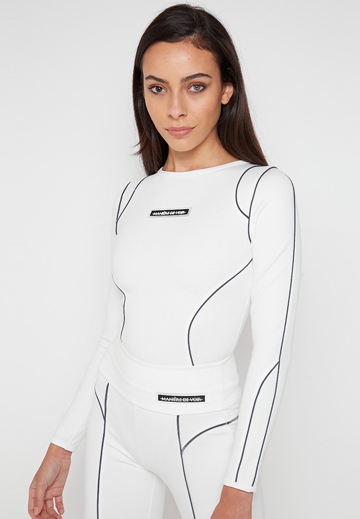 REFLECTIVE PIPED BODYSUIT - WHITE