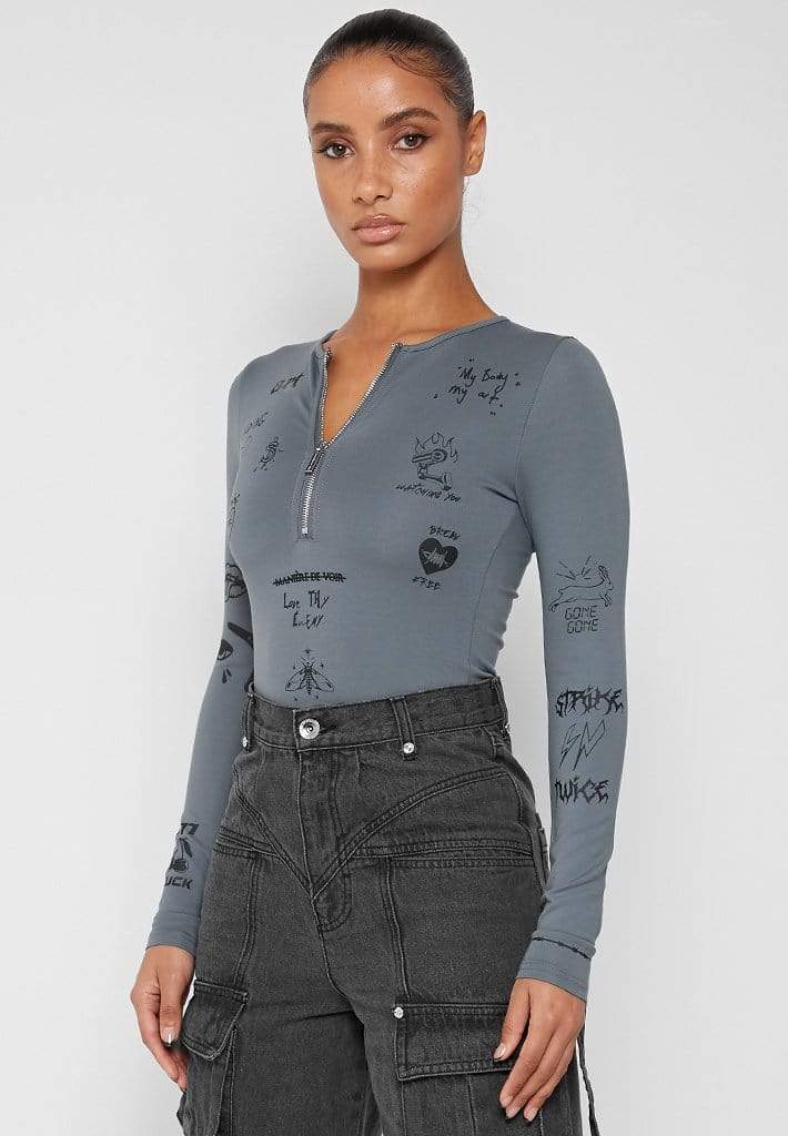 GRAFFITI BODYSUIT - STEEL BLUE