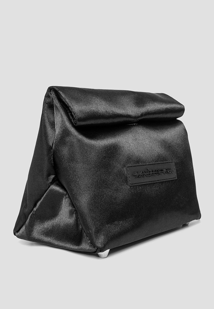 SATIN FOLDOVER BAG - BLACK