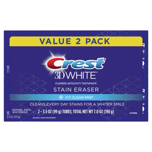 Crest 3D White Stain Eraser, Whitening Toothpaste Icy Clean Mint, 3.5 oz, Pack of 2