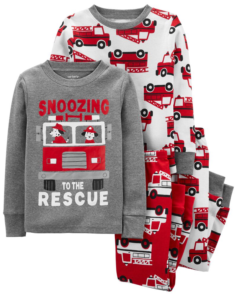 4-Piece Firetruck 100% Snug Fit Cotton PJs