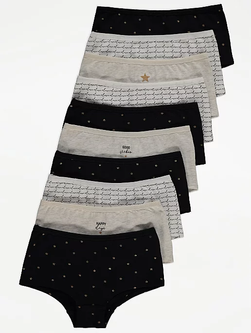 Slogan Print Short Knickers 10 Pack