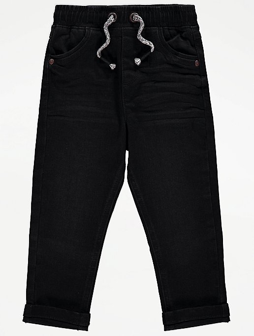 Black Ribbed Waist Denim Jeans