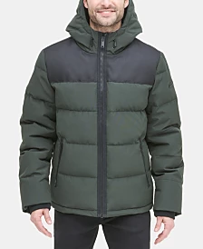 DKNY Men's Mixed-Media Puffer Coat, Created for Macy's