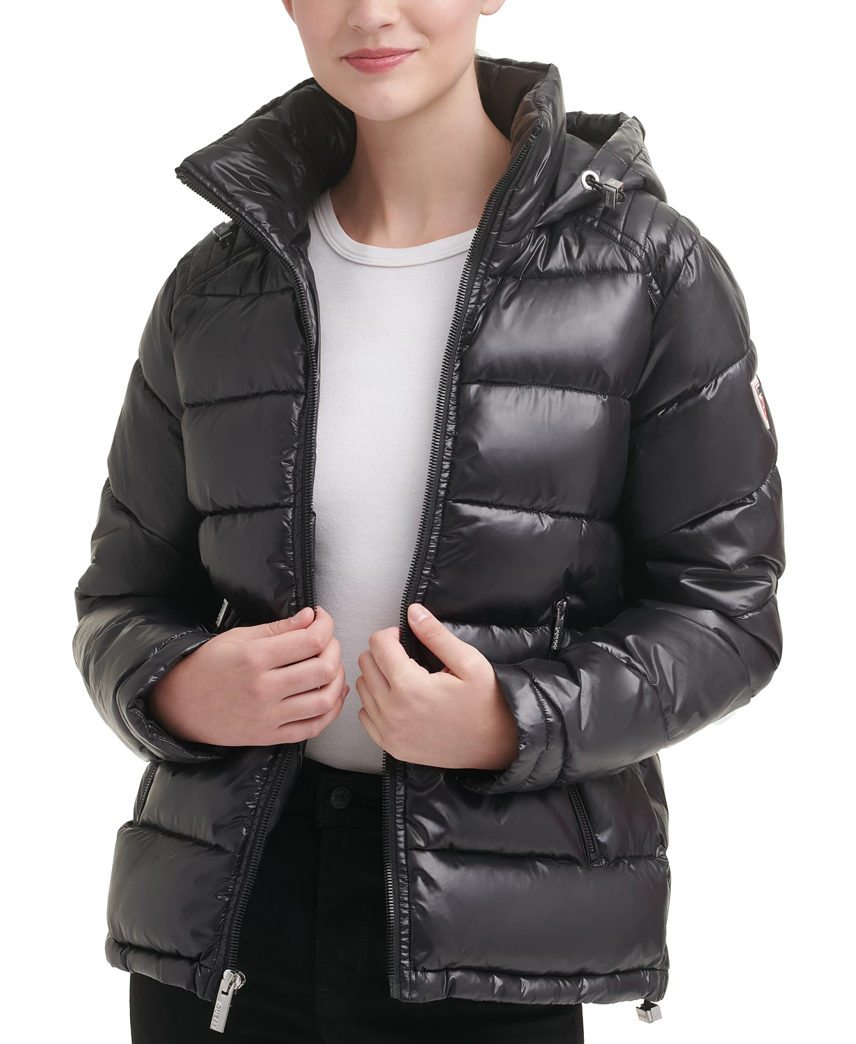 GUESS High-Shine Hooded Puffer Coat