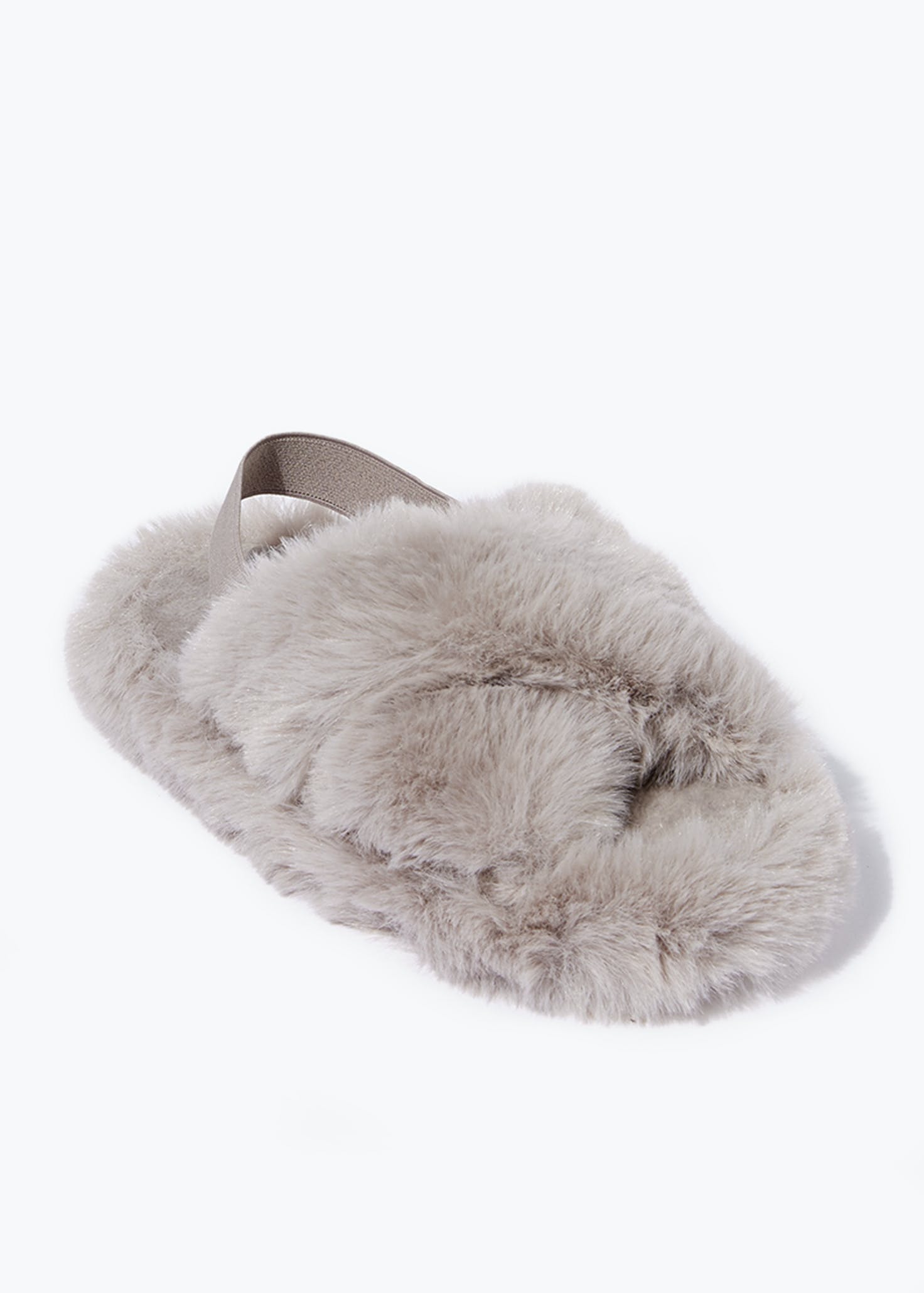 Girls Grey Faux Fur Cross Strap Sliders 