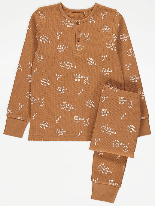 Tan Waffle Knit Slogan Pyjamas