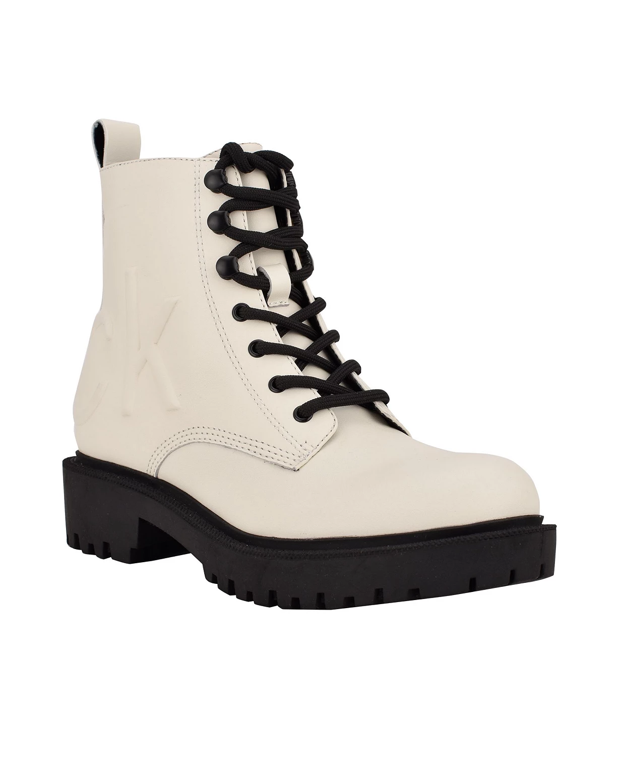 Calvin Klein Women's Kamry Lace Up Logo Lug Sole Combat Booties
