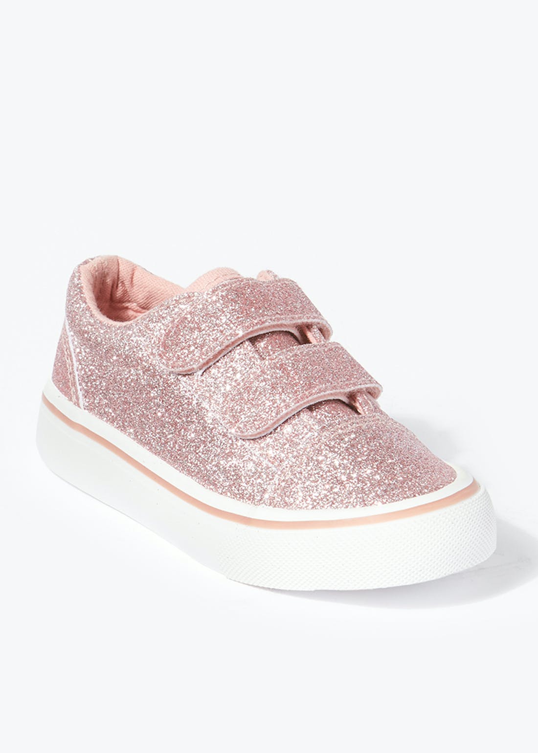 Girls Pink Glitter Double Strap Trainers (Younger 4-12)