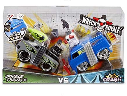 MGA Entertainment Wreck Royale Exploding Crashing 2 Pack Double Trouble Vs. King Cra$H Race Cars