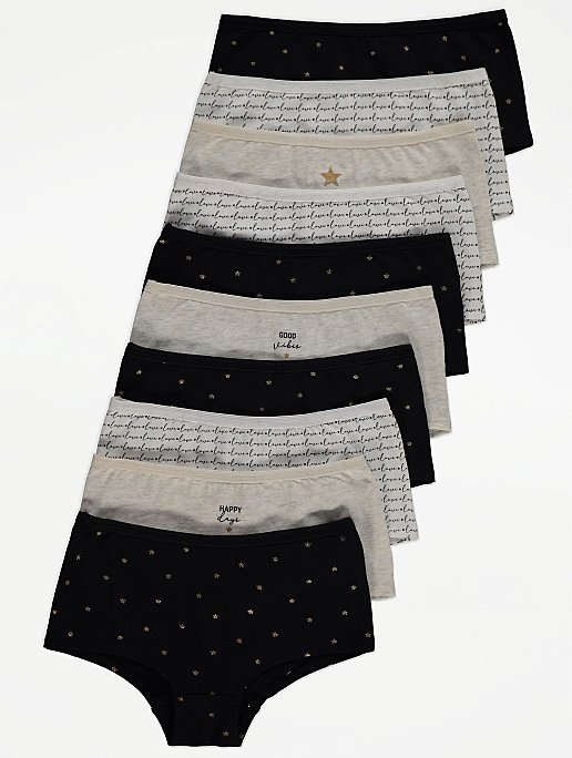 Slogan Print Short Knickers 10 Pack
