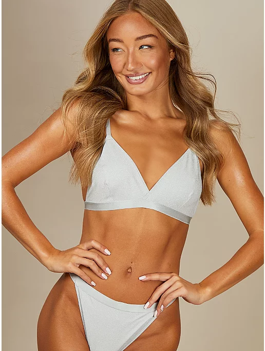 Grey Shimmering Non Wired Bra and Thong Set