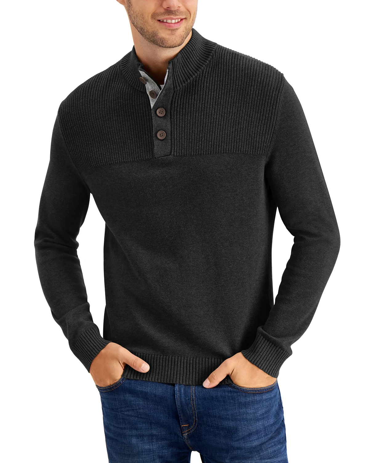 Club Room Men's Ribbed Four-Button Sweater, Created for Macy's