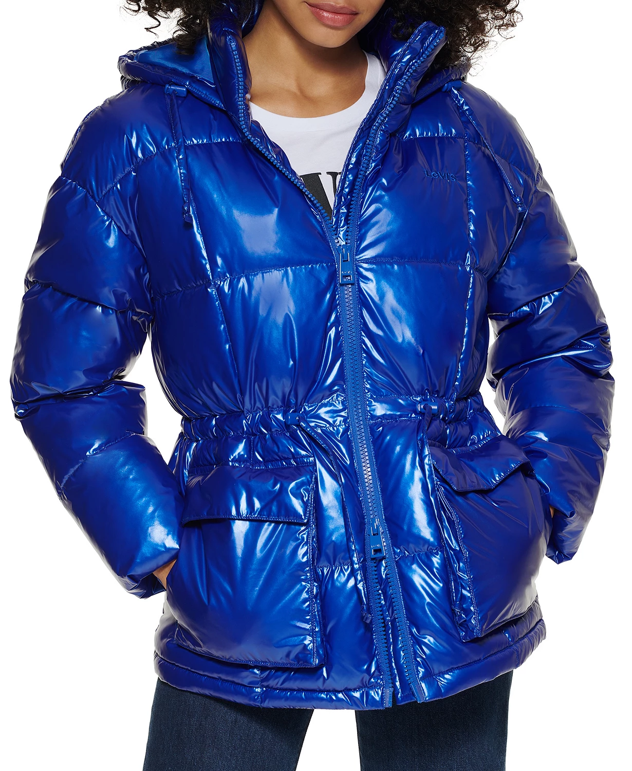 Levi's Quilted Hooded Puffer Coat with Cinch Waist