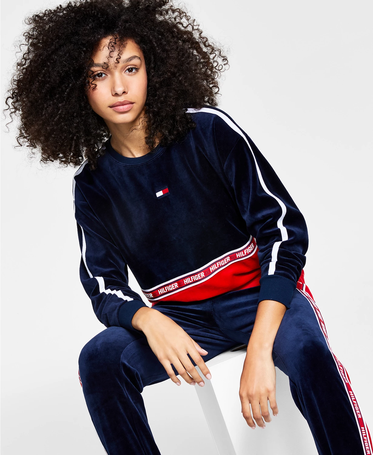 Women's Colorblocked Velour Logo-Tape Sweatshirt