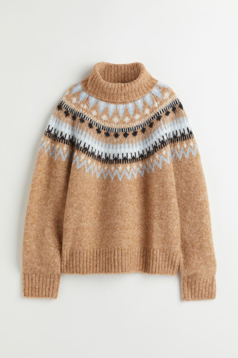Jacquard-knit polo-neck jumper