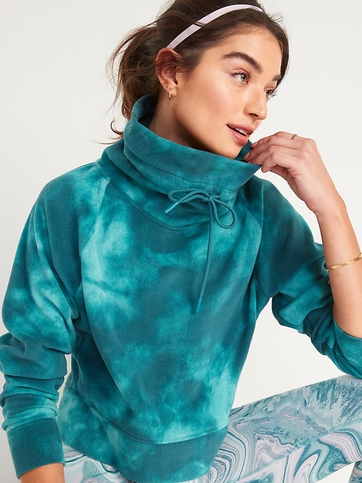 Funnel-Neck Cropped Microfleece Sweatshirt for Women