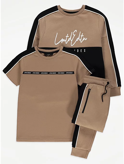 Light Brown T-Shirt Sweatshirt and Joggers Outfit
