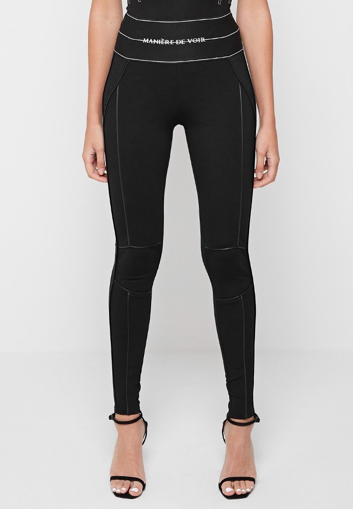 HIGH WAISTED ELASTICATED LEGGINGS - BLACK