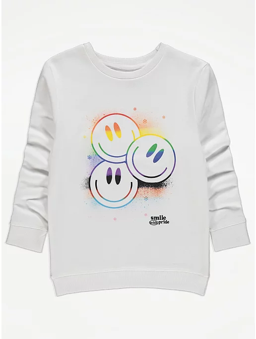 Pride White Smiley Face Print Sweatshirt