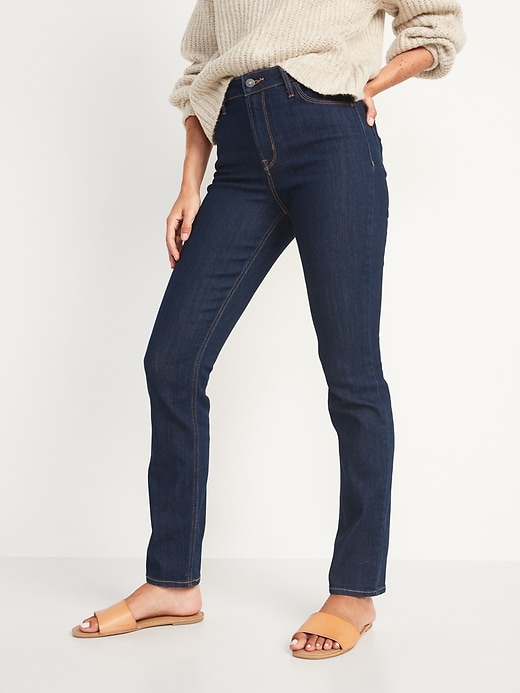 High-Waisted Dark Wash Straight-Leg Jeans for Women