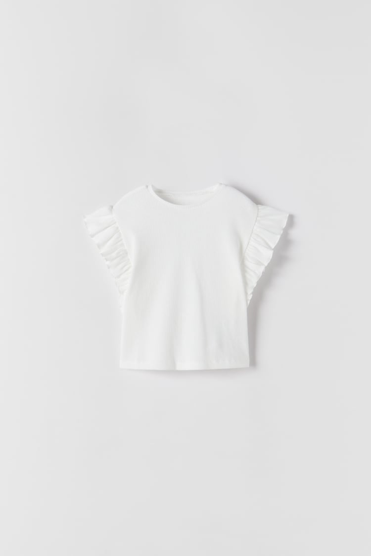 RIBBED T-SHIRT WITH RUFFLES