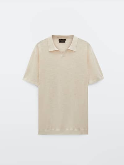 COTTON AND LINEN V-NECK POLO SHIRT