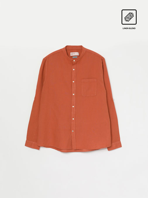 Linen-cotton shirt with stand-up collar