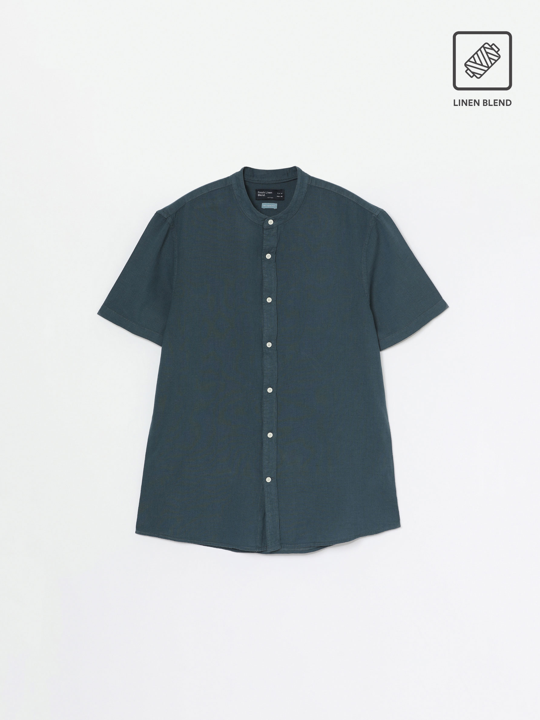 Linen-cotton shirt with stand-up collar