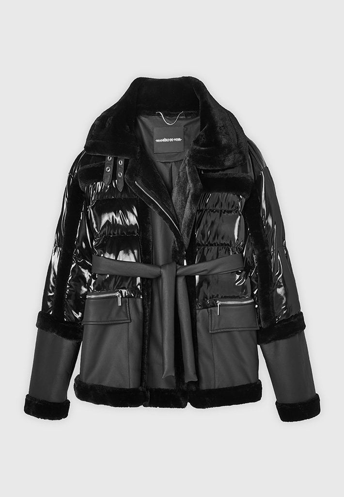 HIGH SHINE & PLUSH PUFFER JACKET - BLACK