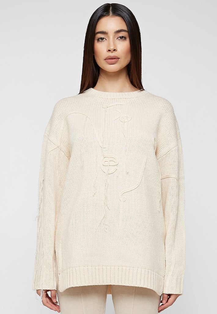 LINE ART CHUNKY KNIT JUMPER - BEIGE