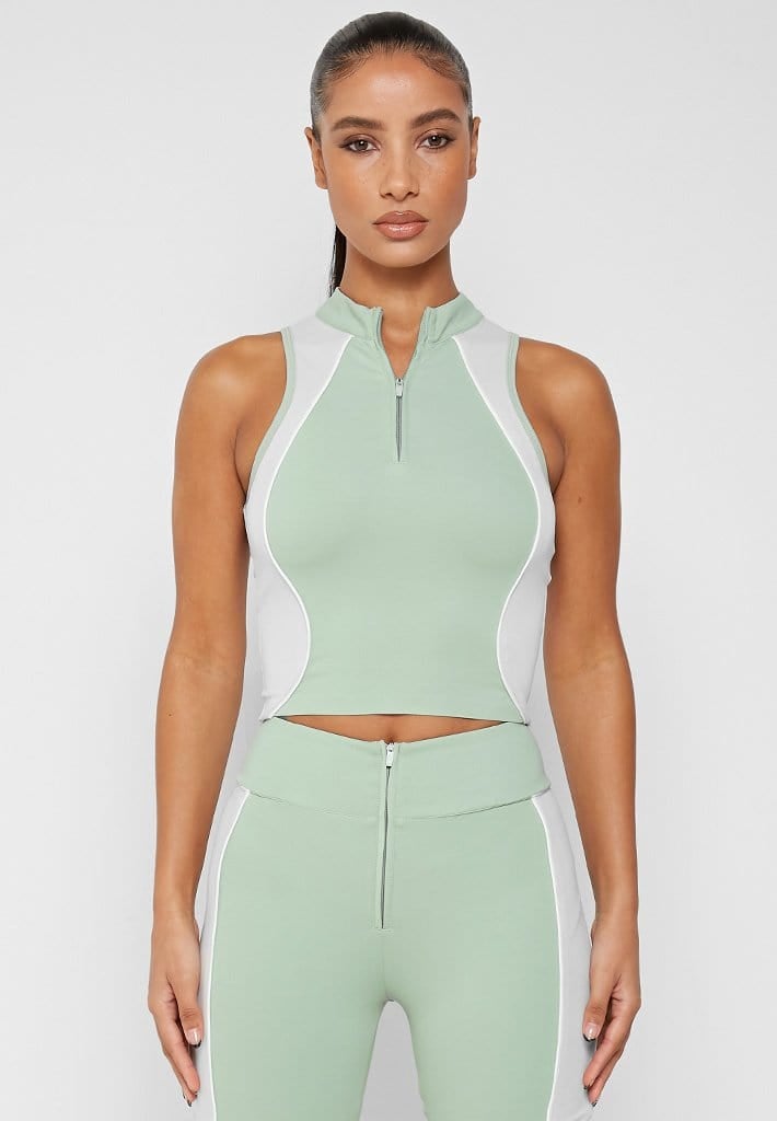 FUNNEL NECK RACER CROP TOP - MINT