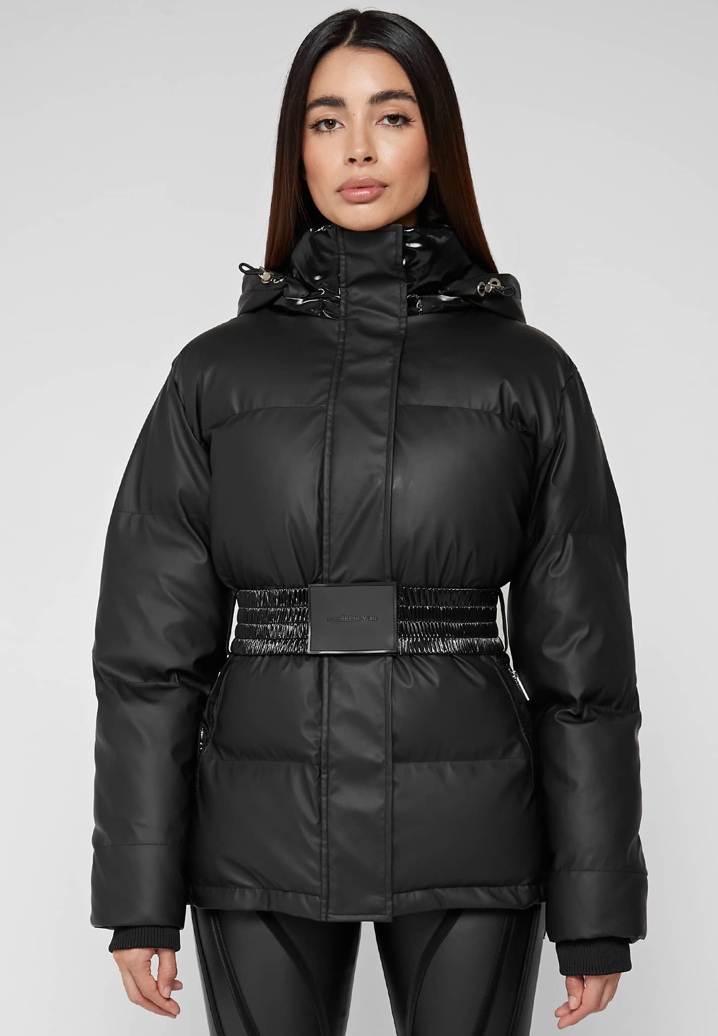 MATTE & HIGH SHINE BELTED PUFFER JACKET 