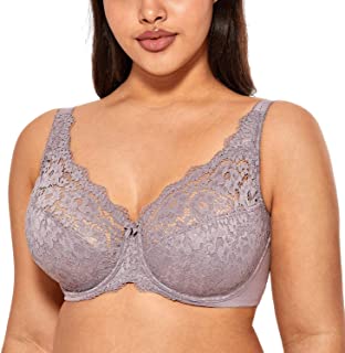 DELIMIRA Women's Lace Plus Size Full Coverage Unlined Underwire Support Cotton Bra