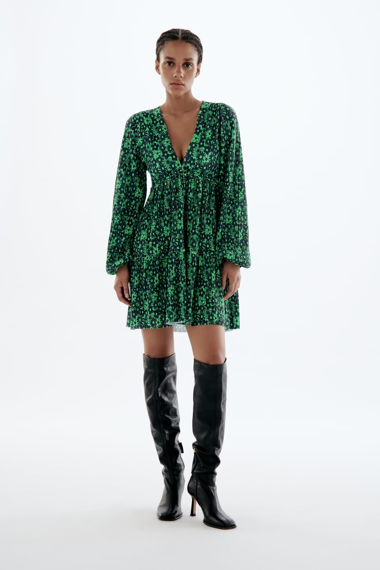 PLEATED PRINTED DRESS