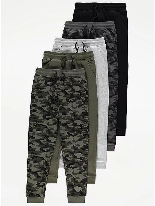Camouflage Print Joggers 5 Pack