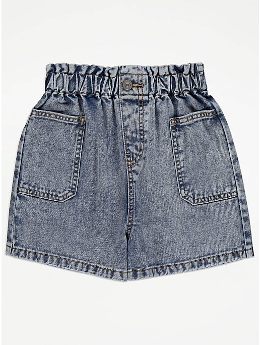 Blue Paper Bag Waist Shorts
