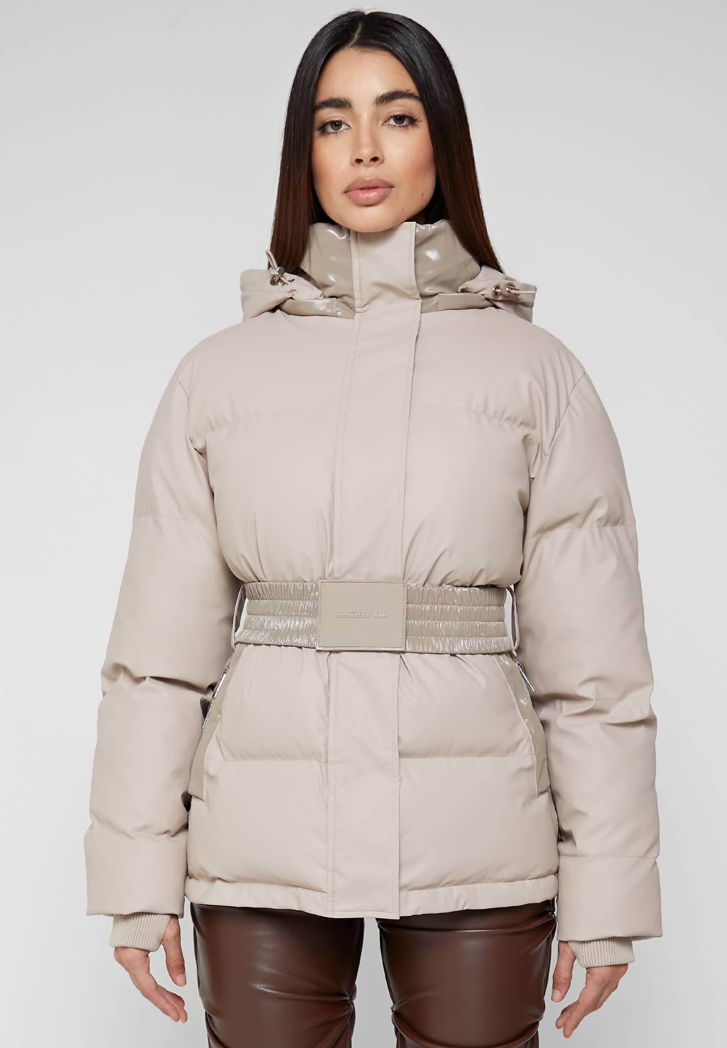 MATTE & HIGH SHINE BELTED PUFFER JACKET